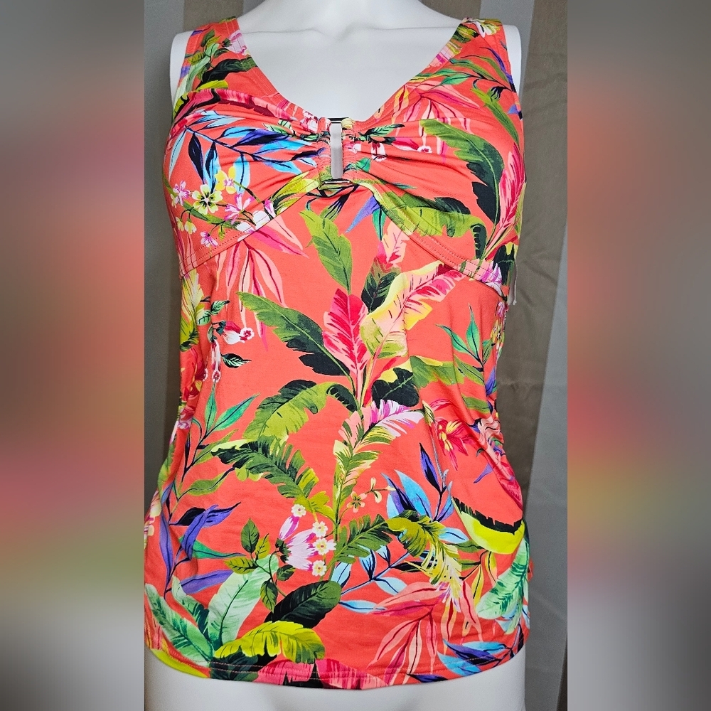 Lands' End V Neck Shirred Tankini Top Women's Coral Swim NWT Small